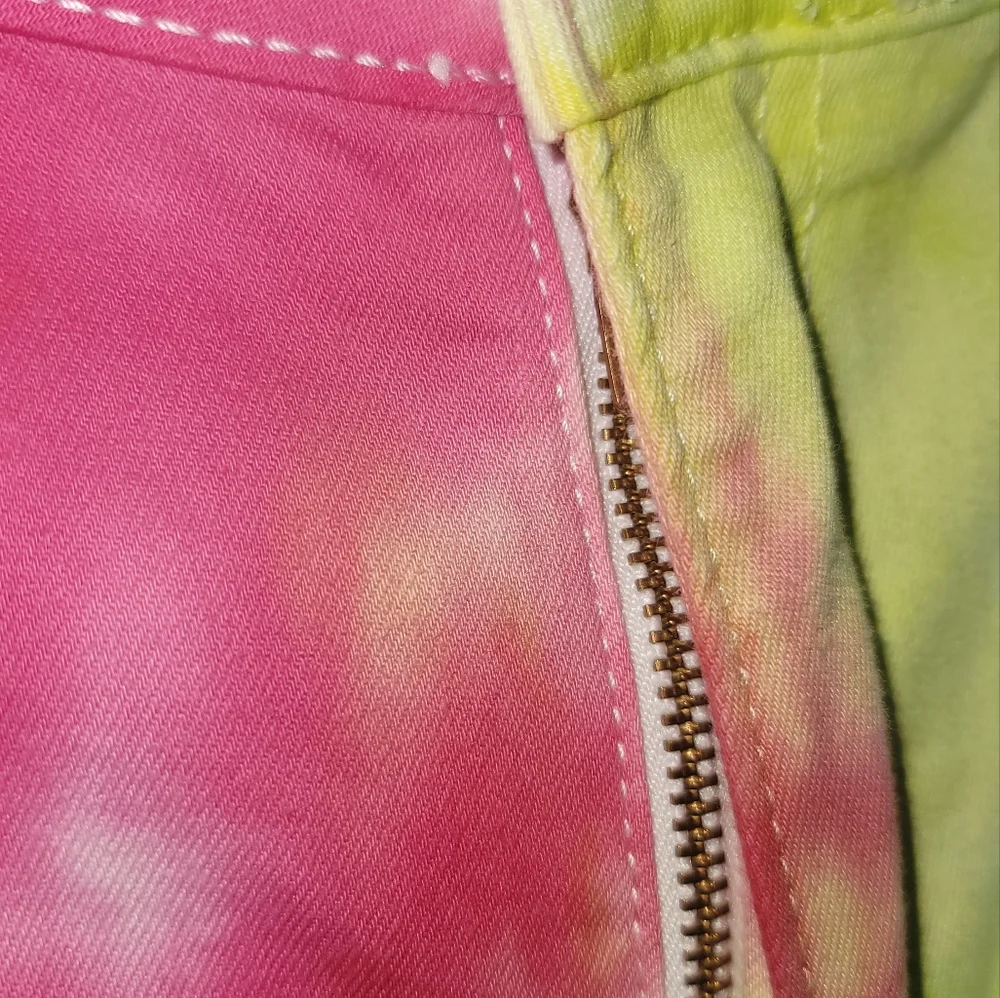 NWT Fashion Nova Pink Yellow Blue Tie Dye Denim High Rise Pants Jeans - Picture 13 of 16